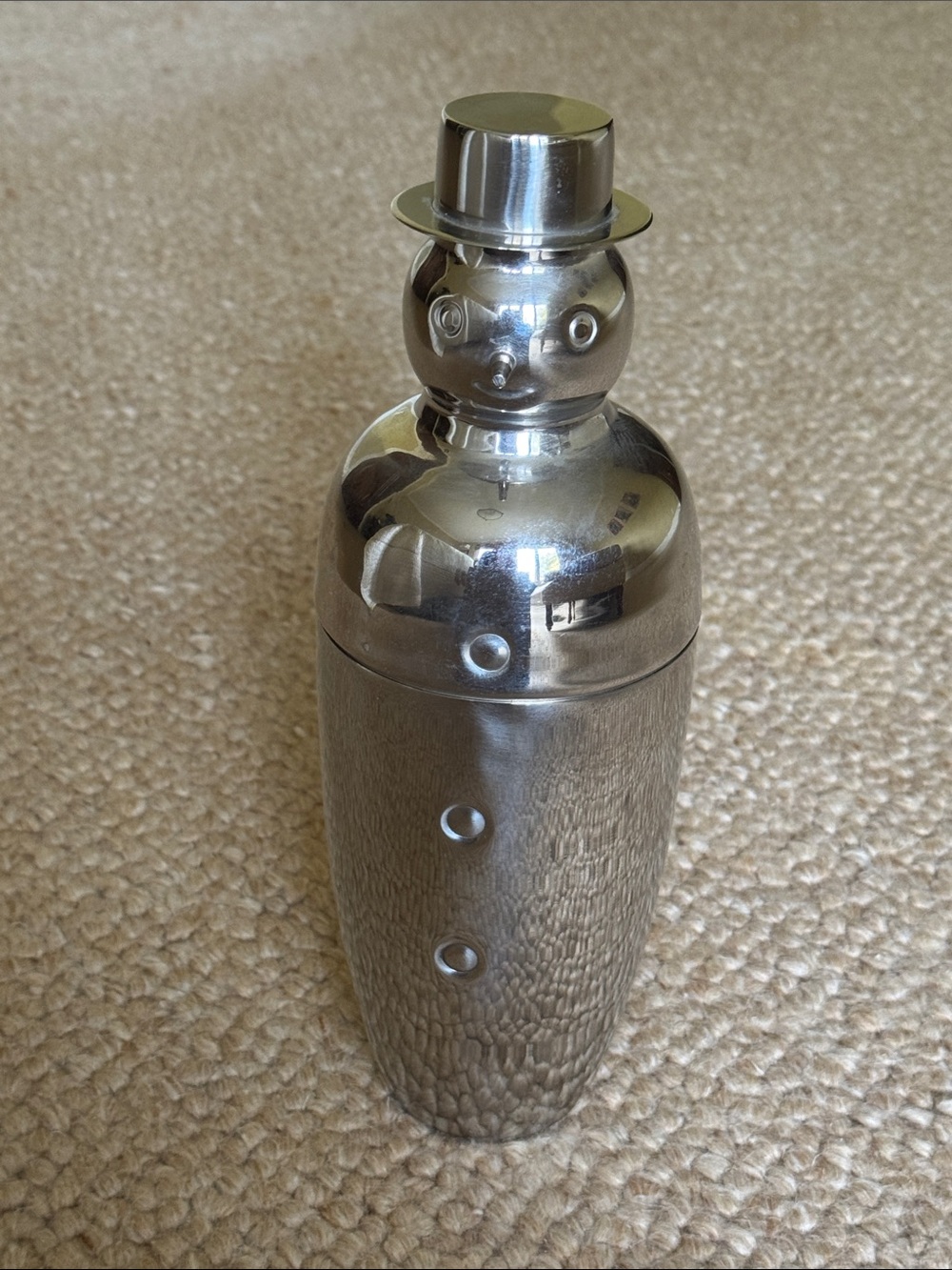 Silver Snowman Cocktail Shaker - Stainless Steel Home Accent